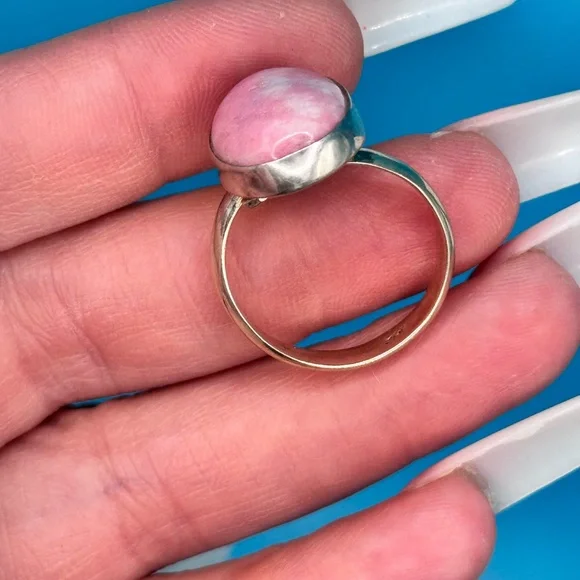 Rare Thulite From Norway Natural Stone 925 Sliver Adjustable Ring - Picture 5 of 6